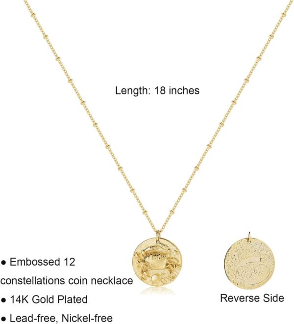 Zodiac Coin Embossed Choker Necklace Disc 12 Constellation Astrology Horoscope 14K Gold Plated Round Pendant Personalized Necklace Gift for Women Men - Image 6