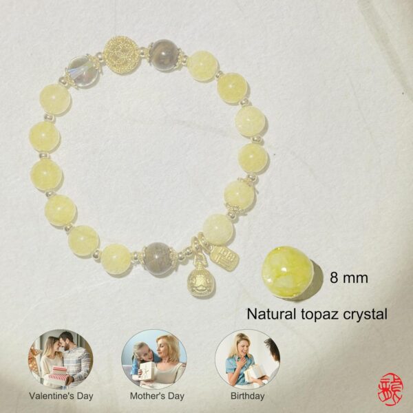 Daoist Blessed Citrine Wealth Bracelet for Women - Feng Shui Bracelet for Good Luck, Positive Energy, Money Attraction, Birthday Gifts (Natural Gemstone Jewelry) - Image 3