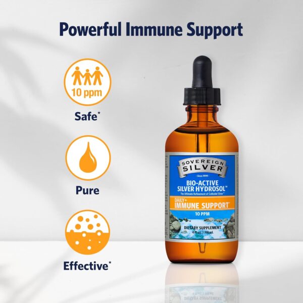 Sovereign Silver Immune Support - Colloidal Silver Mineral Supplement – Liquid Bio-Active Silver Hydrosol - 10ppm - 4oz (118mL) Dropper - Image 3