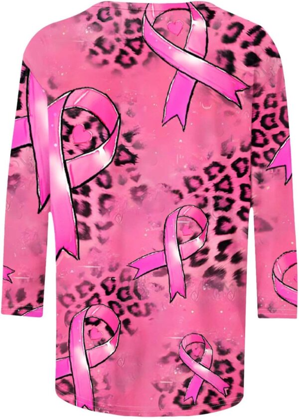 Breast Cancer Shirts for Women Breast Cancer Awareness Shirt Pink Ribbon Tee Tops Fall 3/4 Sleeve Round Neck Blouse - Image 4