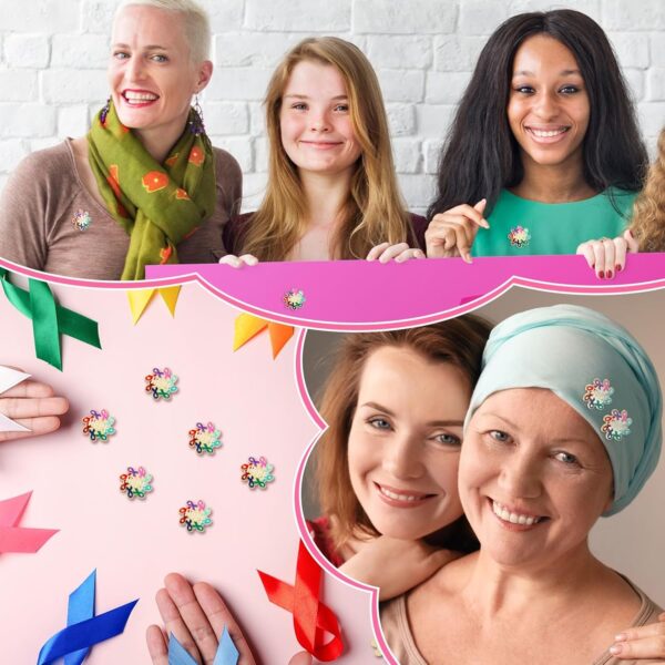 Riceshoot 40 Pcs Cancer Awareness Pins Bulk Colorful Ribbon Hope Buttons Round Cancer Badge for Women Gifts Clothes Backpack Decor - Image 5