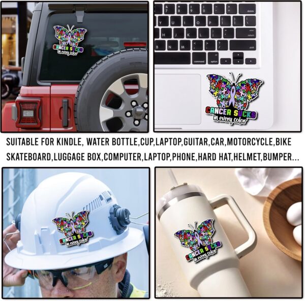 Pack 4PCS Cancer Sucks in Every Color Stickers Cancers Ribbons Waterproof Vinyl Decals Decor Laptop Water Bottle Phone Skateboard Bumper Car Bike Gifts Christmas Men Women - Image 3