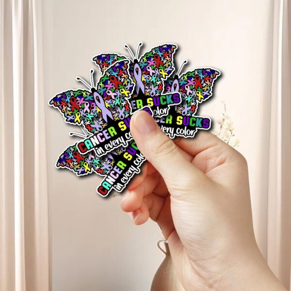 Pack 4PCS Cancer Sucks in Every Color Stickers Cancers Ribbons Waterproof Vinyl Decals Decor Laptop Water Bottle Phone Skateboard Bumper Car Bike Gifts Christmas Men Women - Image 6