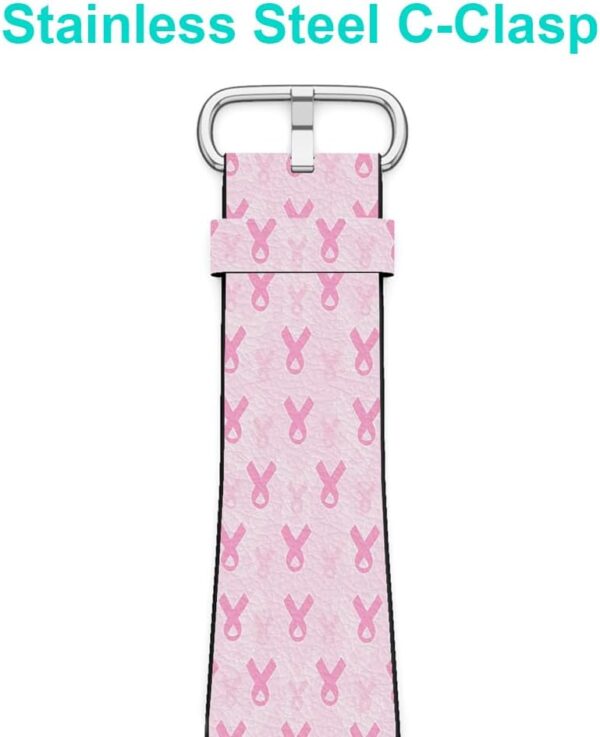 Compatible with Samsung Galaxy Watch 6 / Classic, Galaxy Watch 5 / PRO, Galaxy Watch 4 Classic, Leather Watch Band (Breast Cancer Awareness Pink Ribbon) Smartwatch Strap Bracelet - Image 7