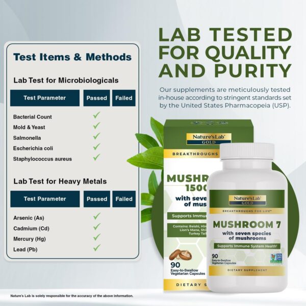 Nature's Lab Mushroom 7 Organic Blend - Benefits The Immune System, Cell Function and Endurance - 90 Capsules (45 Servings) - Image 4