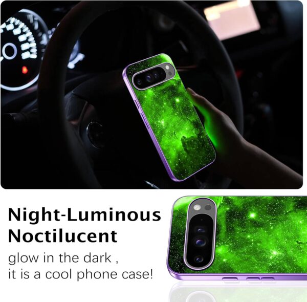 Telaso Case for Google Pixel 9 Pro XL, Slim Fit Glow in The Dark Protective Hybrid Hard PC Soft TPU Bumper Google Pixel 9 Pro XL 6.1" for Women Men, Purple Nebula - Image 3