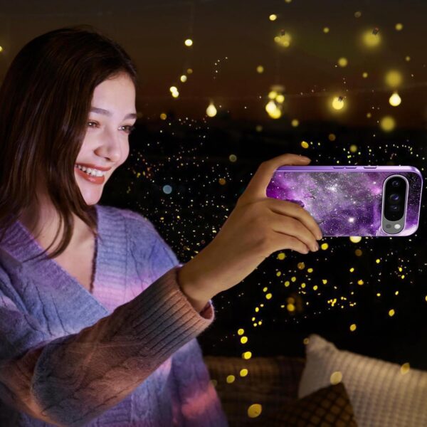Telaso Case for Google Pixel 9 Pro XL, Slim Fit Glow in The Dark Protective Hybrid Hard PC Soft TPU Bumper Google Pixel 9 Pro XL 6.1" for Women Men, Purple Nebula - Image 4