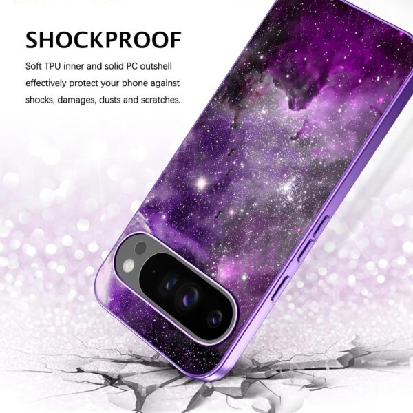 Telaso Case for Google Pixel 9 Pro XL, Slim Fit Glow in The Dark Protective Hybrid Hard PC Soft TPU Bumper Google Pixel 9 Pro XL 6.1" for Women Men, Purple Nebula - Image 8