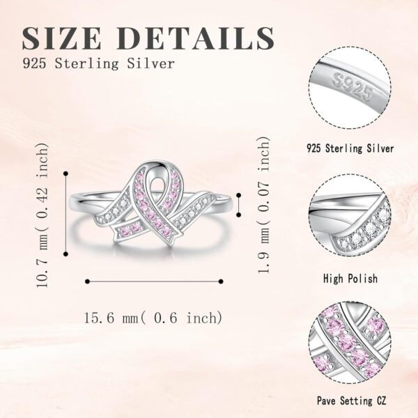 Breast Cancer Awareness Ring Pink Ribbon 925 Sterling Silver Jewelry Cancer Survivor Gifts for Women - Image 6