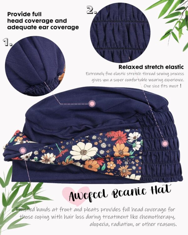 Movable Knot Beanies with Relaxed Stretch Elastic, Chemo Hats for Women - Image 3