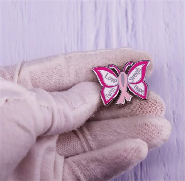 Love Faith Strength Hope Butterfly Design Breast Cancer Awareness Lapel Pin Badge Jewelry for Backpacks Badges Hats Bags - Image 3