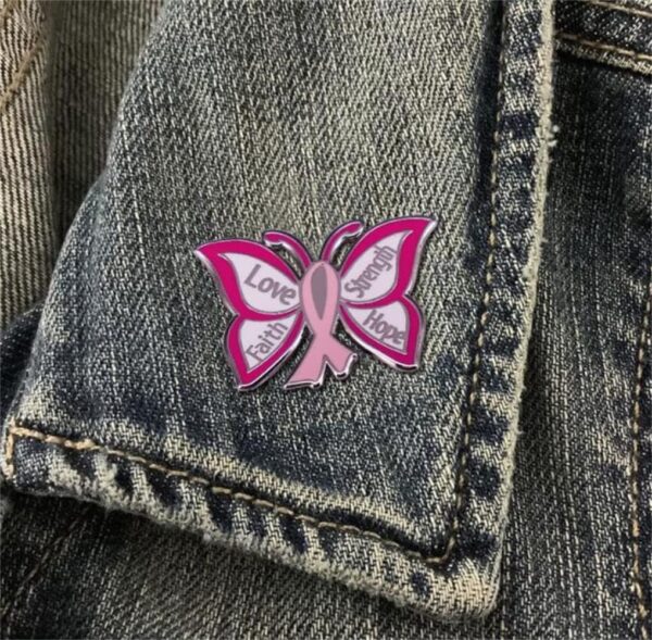 Love Faith Strength Hope Butterfly Design Breast Cancer Awareness Lapel Pin Badge Jewelry for Backpacks Badges Hats Bags - Image 4