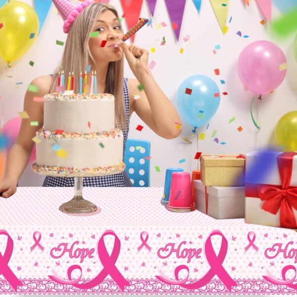 3 PCS Breast Cancer Tablecloth, Rectangular Plastic Table Covers, Disposable Pink Ribbon Tablecloth for Breast Cancer Day Supply Decorations - Image 4