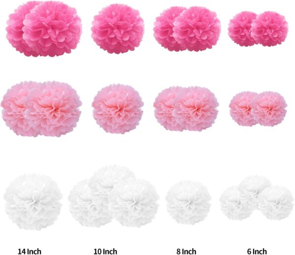 Tissue Paper Pompoms Paper Flower 22 Pcs Pink,Rose Red,White Paper Flower Ball for Birthday Bachelorette Wedding Baby Shower Bridal Shower Party Decoration - Image 3