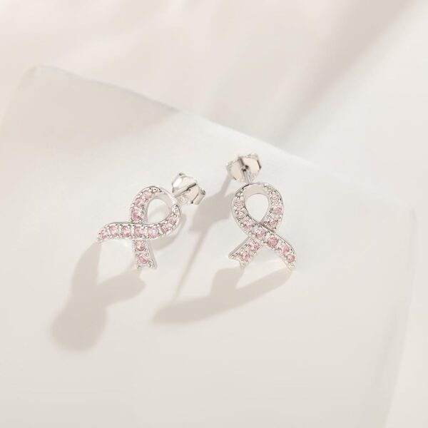 Breast Cancer Awareness Earrings 925 Sterling Silver Pink Ribbon Stud Bracelet Necklace Jewelry Survivor Gifts for Women - Image 4