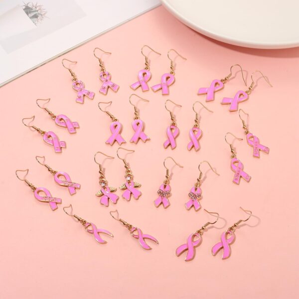 Pink Ribbon Breast Cancer Awareness Earrings - 9/12 Pairs Drop Dangle Enamel Pink Ribbon Breast Cancer Jewelry Accessories Survivor Gifts - Image 4