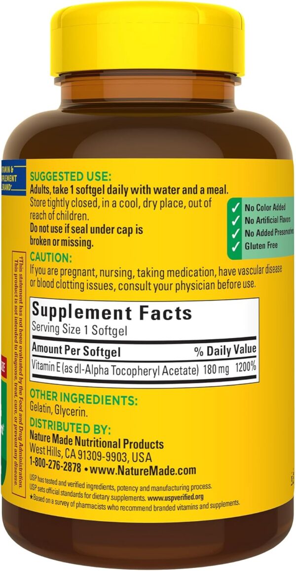 Nature Made Vitamin E 180 mg (400 IU) dl-Alpha, Dietary Supplement for Antioxidant Support, 300 Softgels, 300 Day Supply - Image 8