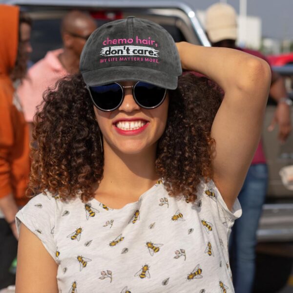 Fight Like a Girl Chemo Hair, Don't Care Embroidered Baseball Cap for Cancer Awareness - Image 4