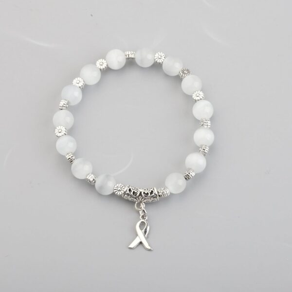 CENWA Lung Cancer Awareness Ribbon White Beads Bracelet Lung Cancer Awareness Gift For Her - Image 4