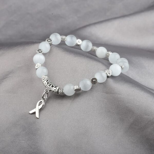 CENWA Lung Cancer Awareness Ribbon White Beads Bracelet Lung Cancer Awareness Gift For Her - Image 6