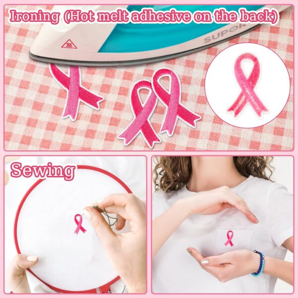 30 pcs Pink Ribbon Iron on Patches Breast Cancer Awareness Embroidered Sew Applique Repair Patch DIY Crafts for Women Girls Clothing Jacket Jeans Pants Dress Backpack Hat Decorations - Image 3
