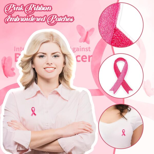 30 pcs Pink Ribbon Iron on Patches Breast Cancer Awareness Embroidered Sew Applique Repair Patch DIY Crafts for Women Girls Clothing Jacket Jeans Pants Dress Backpack Hat Decorations - Image 4