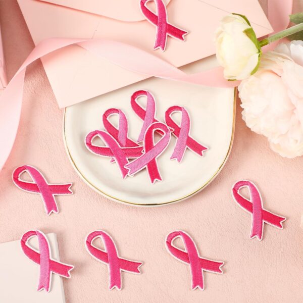 30 pcs Pink Ribbon Iron on Patches Breast Cancer Awareness Embroidered Sew Applique Repair Patch DIY Crafts for Women Girls Clothing Jacket Jeans Pants Dress Backpack Hat Decorations - Image 5