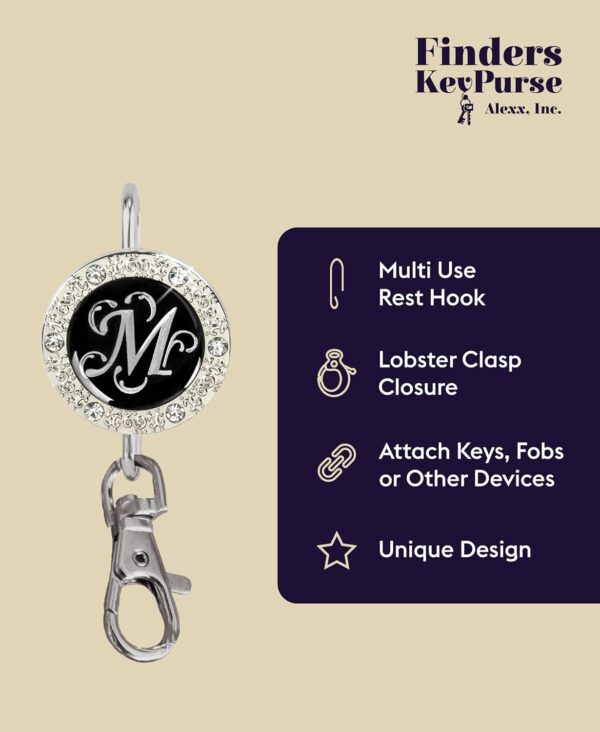 Women’s Bag Charm Key Finder, Car Keychain Hook, Cute Purse Organizer & Tote Bag Accessories, Gifts for Mom - Monogram Letter - Image 3