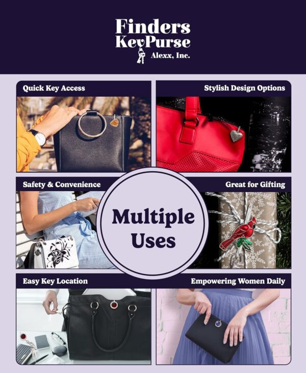 Women’s Bag Charm Key Finder, Car Keychain Hook, Cute Purse Organizer & Tote Bag Accessories, Gifts for Mom - Monogram Letter - Image 6