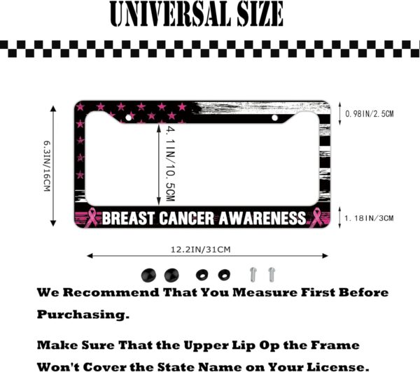 Breast Cancer Awareness License Plate Frame American Flag Car Tag Cover Pink Ribbon Auto Accessories - Image 3