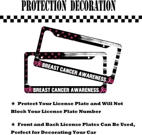 Breast Cancer Awareness License Plate Frame American Flag Car Tag Cover Pink Ribbon Auto Accessories - Image 4