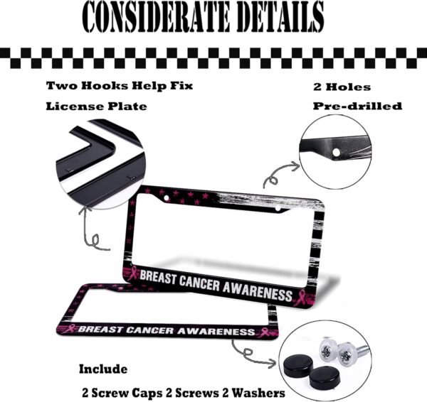 Breast Cancer Awareness License Plate Frame American Flag Car Tag Cover Pink Ribbon Auto Accessories - Image 5