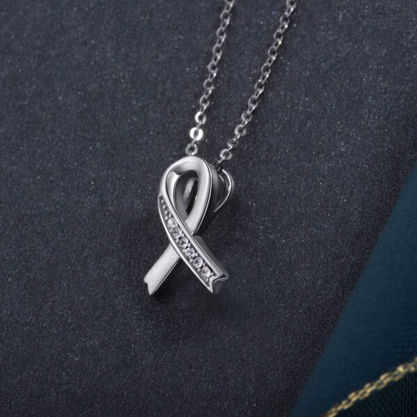 Breast Cancer Gifts Sterling Silver Necklace Breast Cancer Awareness Necklace for Women Rose Gold Ribbon Necklace for Women - Image 3