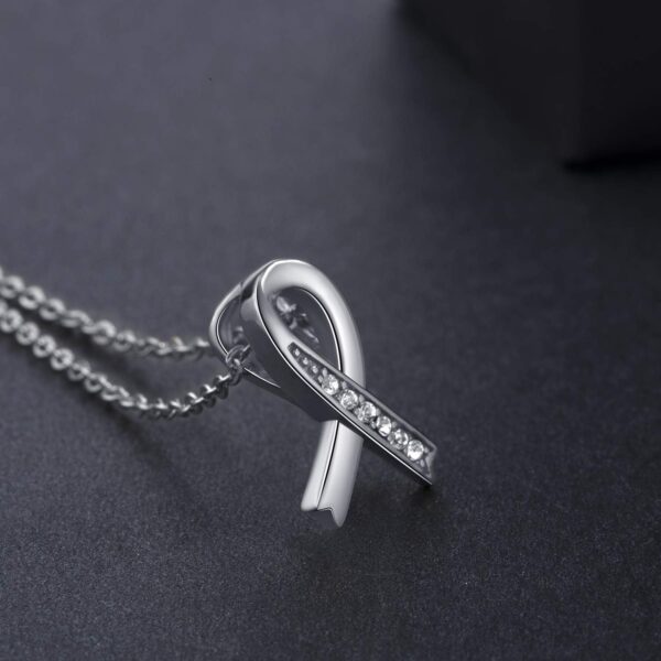 Breast Cancer Gifts Sterling Silver Necklace Breast Cancer Awareness Necklace for Women Rose Gold Ribbon Necklace for Women - Image 4