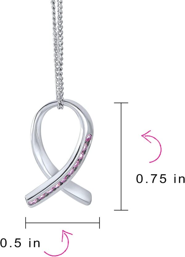 Created Opal Enamel CZ Cubic Zirconia Pink Ribbon For Breast Cancer Awareness Pendant Stud Earrings For Women .925 Sterling Silver October Birthstone - Image 4