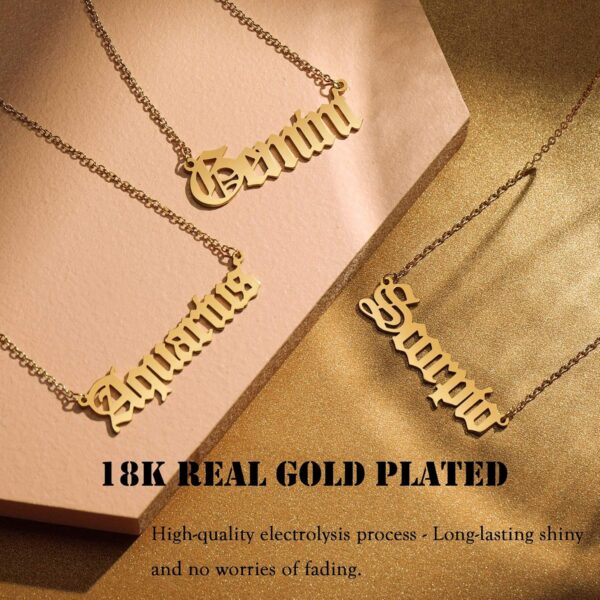 VLINRAS Old English Zodiac Necklace for Women, Horoscope Birth Star Sign Letter Astrology Constellation Necklace Birthday Gift - Image 3
