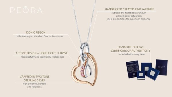 Peora Sterling Silver Cancer Awareness Hope, Fight, Survive Ribbon Pendant Necklace for Women with 18 Inch Chain - Image 6