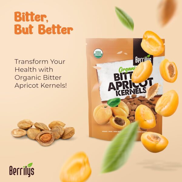 Berrilys Organic Bitter Apricot Kernels - USDA Certified Organic Bitter Apricot Seeds - Natural & Non-GMO, Premium Quality Kernals, No Sulfur or Additives - 16 oz - Image 3