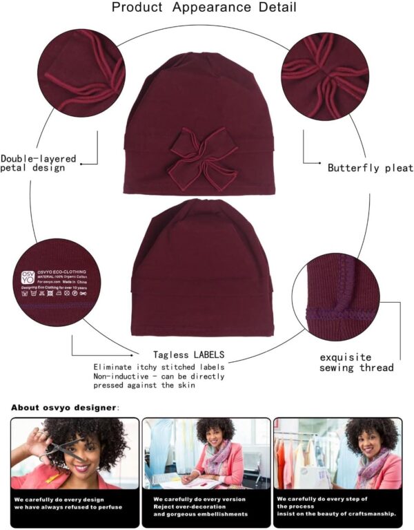 osvyo Cotton Chemo Turbans Headwear Beanie Hat Cap for Women Cancer Patient Hairloss - Image 3