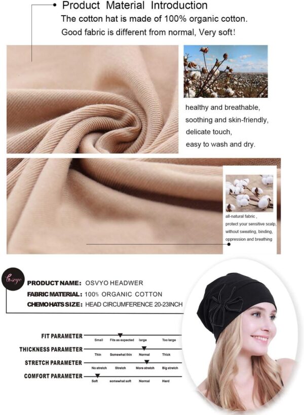osvyo Cotton Chemo Turbans Headwear Beanie Hat Cap for Women Cancer Patient Hairloss - Image 4
