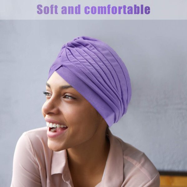 Geyoga 10 Pcs Stretchy Turban Cap Chemo Head Wraps Cancer Headwear Bennie Twisted India's Hat for Women - Image 6