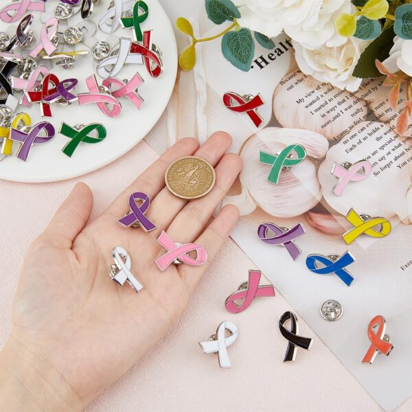 SUPERFINDINGS 50PCS 10 Colors Breast Cancer Awareness Lapel Pins Ribbon Enamel Pins Alloy Badges Hope Ribbon Lapel Pins for Charity Recognition Public Event - Image 4