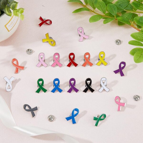 SUPERFINDINGS 50PCS 10 Colors Breast Cancer Awareness Lapel Pins Ribbon Enamel Pins Alloy Badges Hope Ribbon Lapel Pins for Charity Recognition Public Event - Image 5