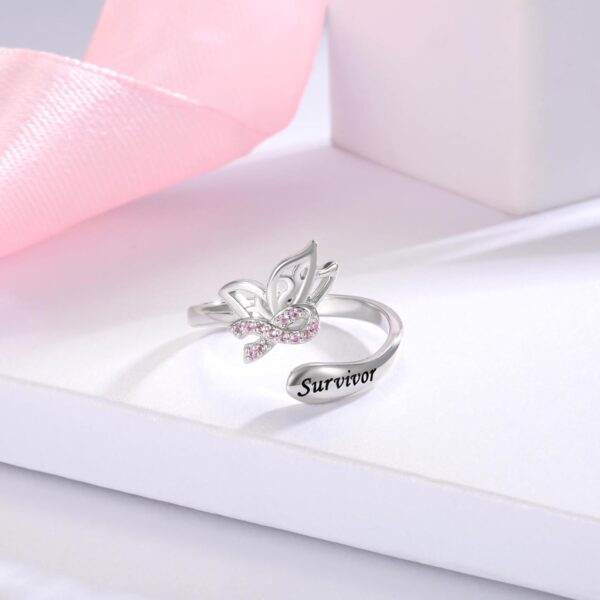 MANBU Breast Cancer Awareness Ribbon Jewelry Pink Ribbon Ring Earrings Encouragement Jewelry Gifts for Women Breast Cancer Fighters - Image 4