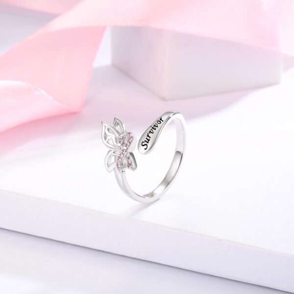 MANBU Breast Cancer Awareness Ribbon Jewelry Pink Ribbon Ring Earrings Encouragement Jewelry Gifts for Women Breast Cancer Fighters - Image 5