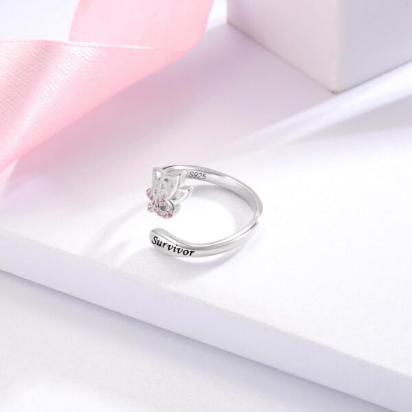 MANBU Breast Cancer Awareness Ribbon Jewelry Pink Ribbon Ring Earrings Encouragement Jewelry Gifts for Women Breast Cancer Fighters - Image 6