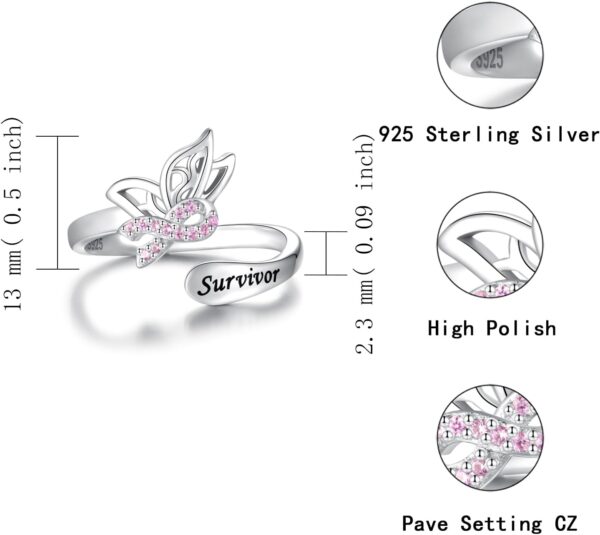 MANBU Breast Cancer Awareness Ribbon Jewelry Pink Ribbon Ring Earrings Encouragement Jewelry Gifts for Women Breast Cancer Fighters - Image 7