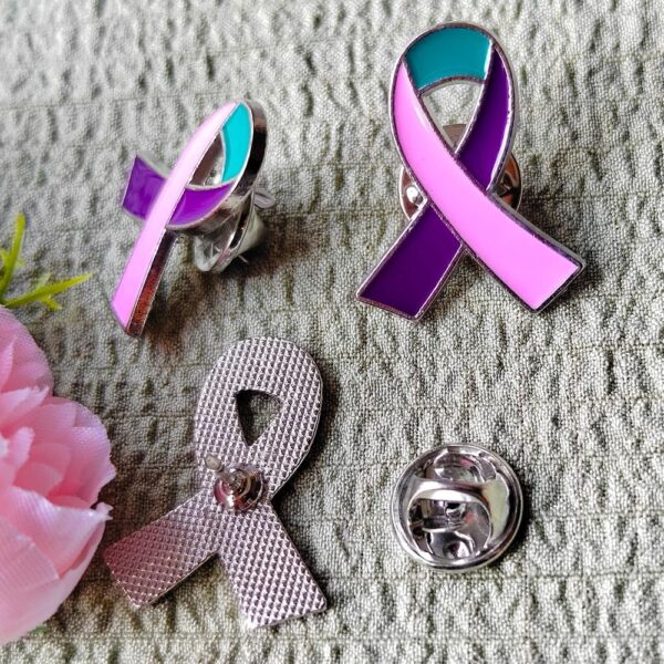 50 Pcs Pink Purple Teal Ribbon Pins Thyroid Cancer Awareness Enamel Lapel Brooch Cancer Awareness Products - Image 3