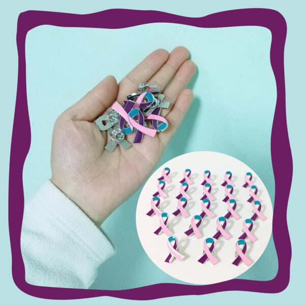 50 Pcs Pink Purple Teal Ribbon Pins Thyroid Cancer Awareness Enamel Lapel Brooch Cancer Awareness Products - Image 4