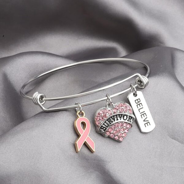 Gzrlyf Breast Cancer Survivor Bracelet Necklace Breast Cancer Awareness Gifts for Survivor Fighter - Image 3
